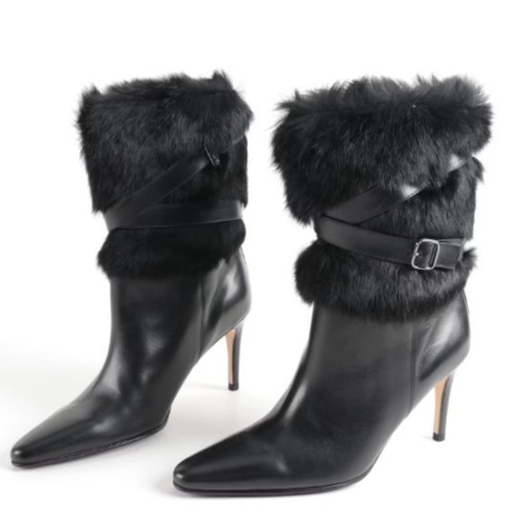 Coach Marlow Black Leather and Rabbit Fur‎ High Heel Boots - Size 10B - Picture 1 of 9